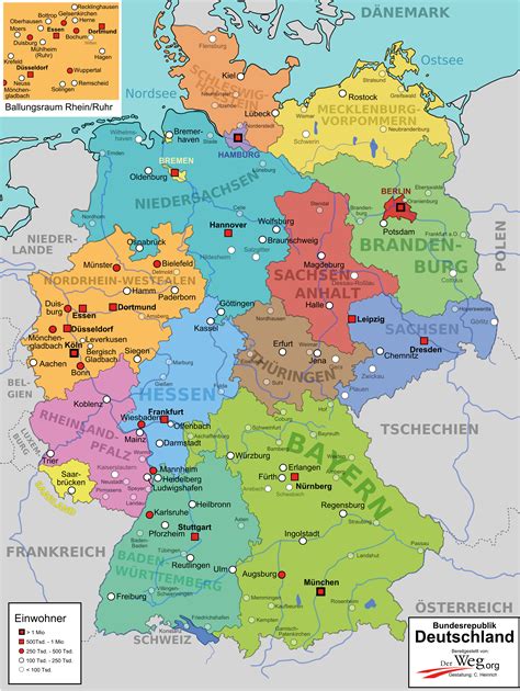 deutschlandkarte mit städten groß